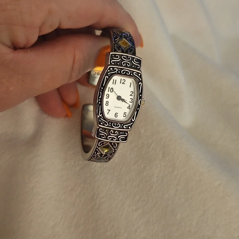 MZ BERGER Ornate Abalone Shell Cuff Watch